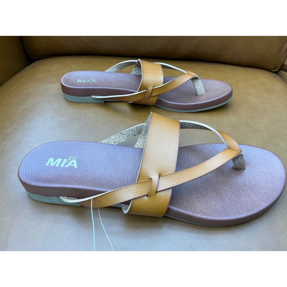 Mia Girl Loretta Flat Thong Sandals Womens 8 Tan Strappy MH0309BMG